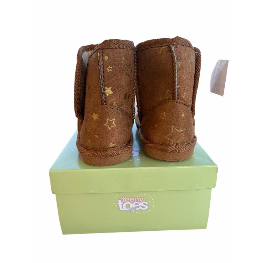 Teeny Toes Toddler Cognac w/ Stars Emma Winter Boots- Size 4 - Picture 6 of 6
